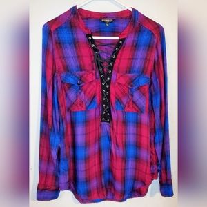 EXPRESS lace-up flannel longsleeve top